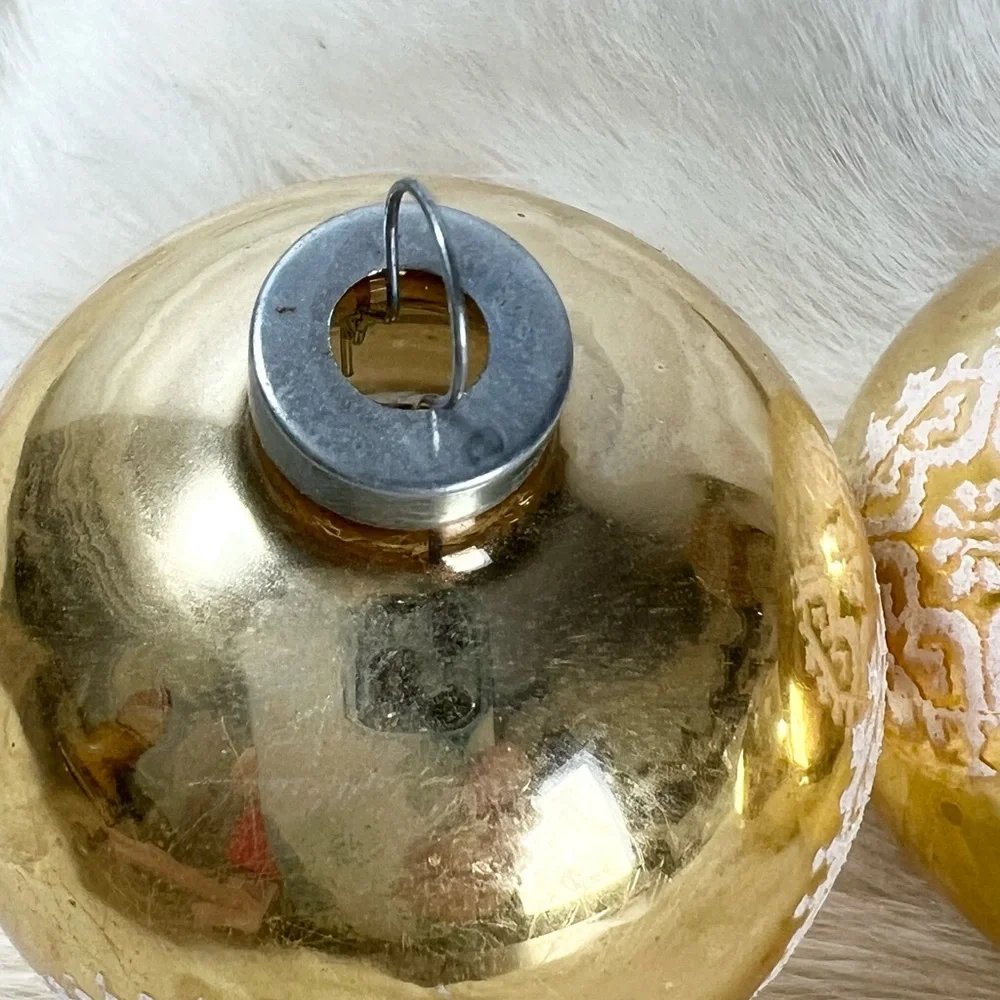 Lot of 3 Vintage Christmas Ornament USA White Mica Stencil Gold‎ holidays